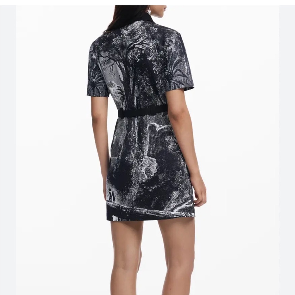 Desigual Black and White Printed Mini Shirtdress Button-Front | M - Picture 2 of 5